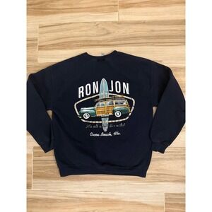 Ron Jon Surf Shop Cocoa Beach Florida Woody Wagon Sweatshirt Navy Blue Large